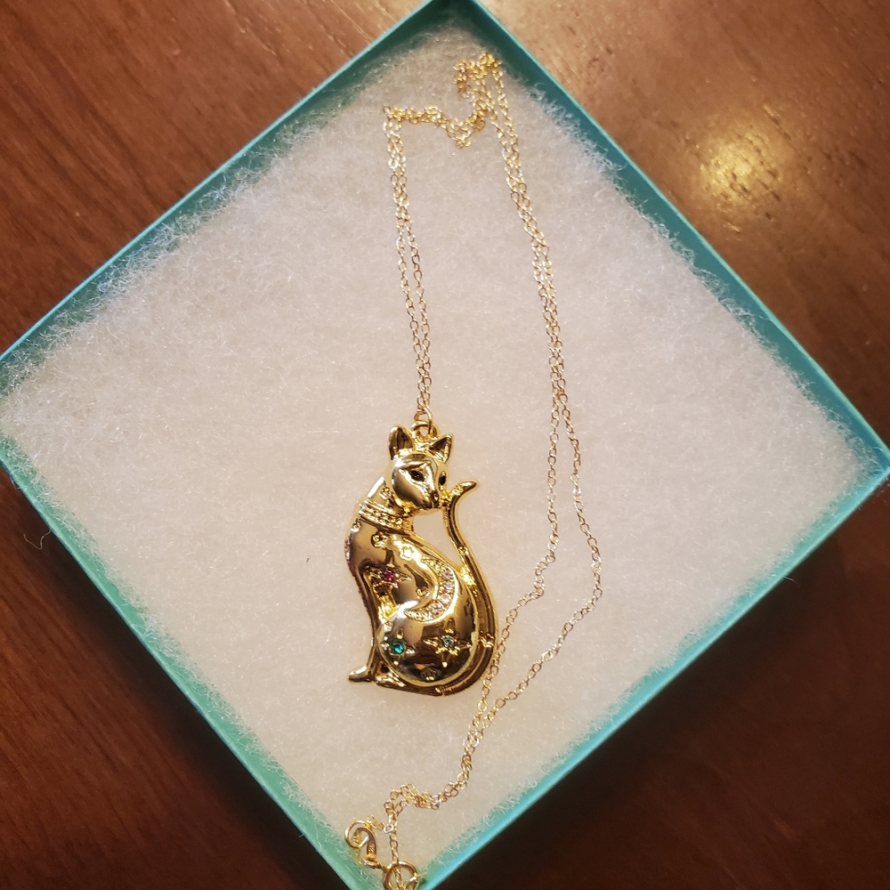 Gold Tone Cat Constellation Pendant Necklace